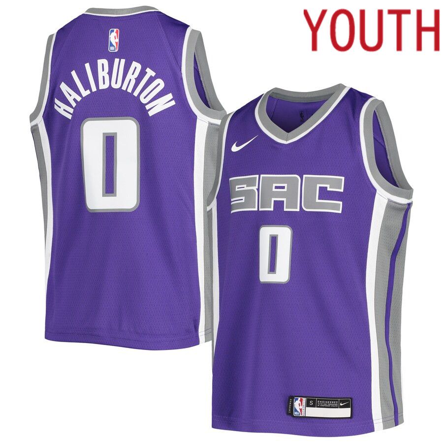 Youth Sacramento Kings 0 Tyrese Haliburton Nike Purple Swingman NBA Jersey
